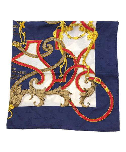 HERMES（エルメス）HERMES (エルメス) カレ90 スカーフ ネイビー×ホワイトの古着・服飾アイテム