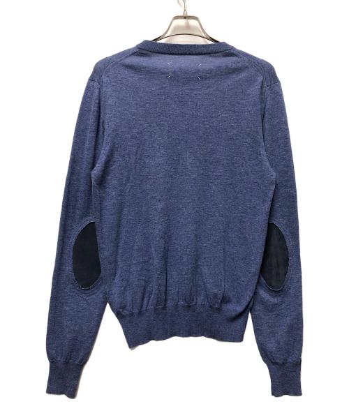 Maison Margiela（メゾンマルジェラ）Maison Margiela (メゾンマルジェラ) スウェードエルボーパッチハイゲージコットンウールニット ブルー サイズ:Mの古着・服飾アイテム
