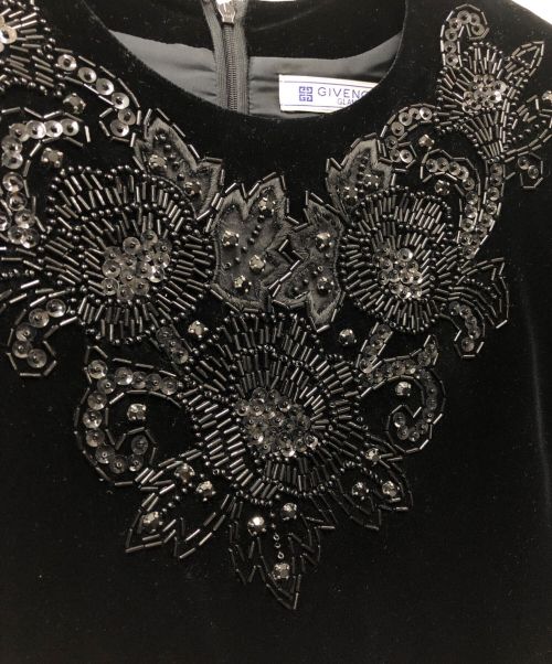 GIVENCHY GLAMOUR（ジバンシーグラマー）GIVENCHY GLAMOUR (ジバンシーグラマー) ベロアビーズ刺繍ワンピース ブラック サイズ:13の古着・服飾アイテム