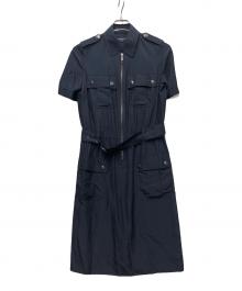 BURBERRY LONDON（バーバリーロンドン）の古着「ベルテッドシルクワンピース」｜ネイビー