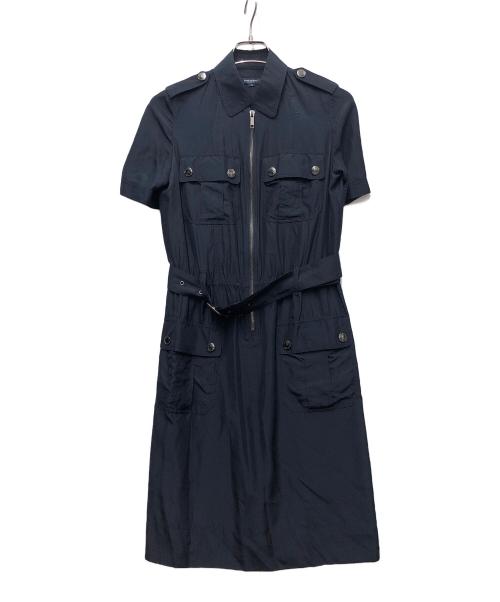 BURBERRY LONDON（バーバリーロンドン）BURBERRY LONDON (バーバリーロンドン) ベルテッドシルクワンピース ネイビー サイズ:38の古着・服飾アイテム