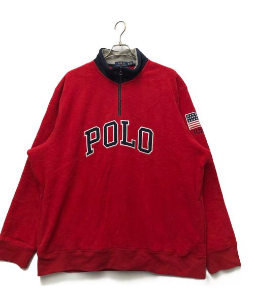 POLO RALPH LAUREN（ポロ・ラルフローレン）POLO RALPH LAUREN (ポロ・ラルフローレン) ハーフジップスウェット レッド×ネイビー サイズ:XXLの古着・服飾アイテム