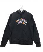 stussyステューシー）の古着「COLLEGIATE FLORAL HOODIE」｜ブラック