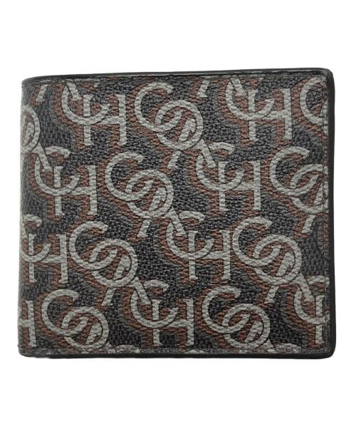 COACH（コーチ）COACH (コーチ) シグネチャーモノグラムプリント　2つ折り財布 ブラック×ブラウンの古着・服飾アイテム