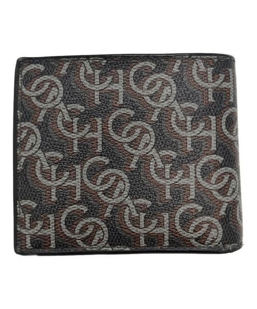 COACH（コーチ）COACH (コーチ) シグネチャーモノグラムプリント　2つ折り財布 ブラック×ブラウンの古着・服飾アイテム