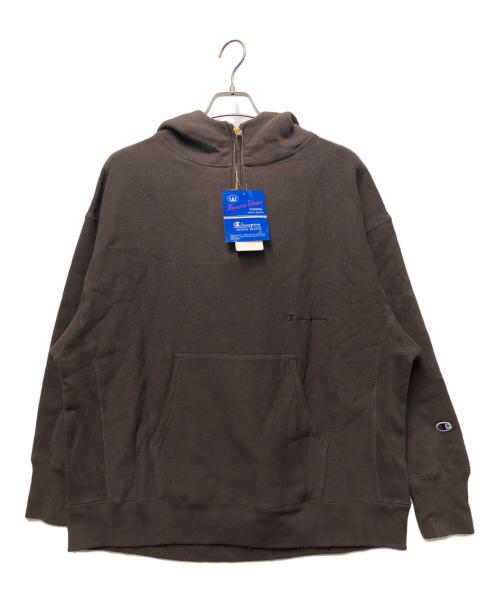 Champion REVERSE WEAVE（チャンピオン リバース ウィーブ）Champion REVERSE WEAVE (チャンピオン リバース ウィーブ) ハーフジップパーカー ブラウン サイズ:Mの古着・服飾アイテム
