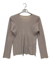 PLEATS PLEASE（プリーツプリーズ）の古着「ラウンドネックプリーツカットソー」｜ベージュ