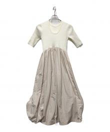 emmi atelier（エミアトリエ）の古着「ニットドッキングタフタワンピース」｜アイボリー