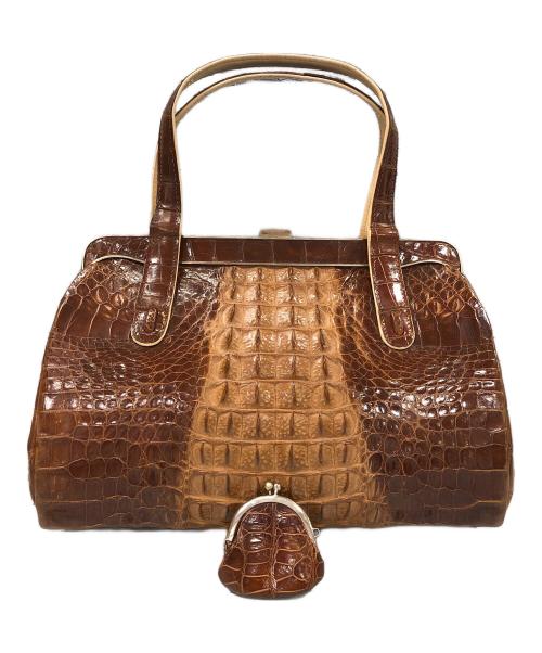 ノーブランド（ノーブランド）ノーブランド (ノーブランド) ワニ革ハンドバッグ ブラウンの古着・服飾アイテム