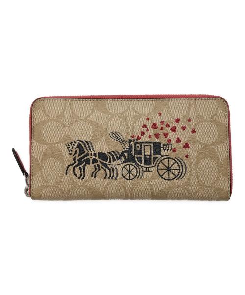 COACH（コーチ）COACH (コーチ) シグネチャーラウンドファスナー　長財布 アイボリー×レッドの古着・服飾アイテム