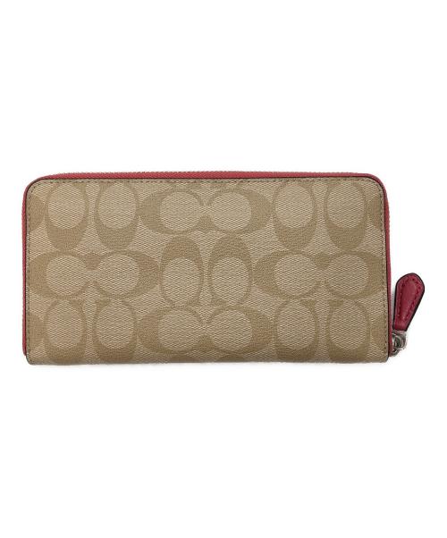 COACH（コーチ）COACH (コーチ) シグネチャーラウンドファスナー　長財布 アイボリー×レッドの古着・服飾アイテム