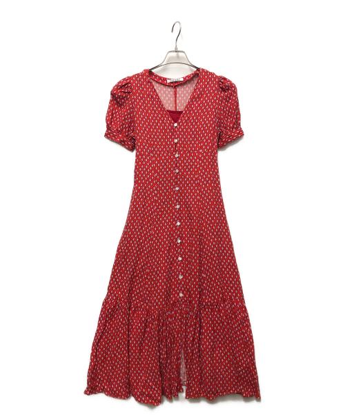 Snidel（スナイデル）Snidel (スナイデル) パフスリーブプリントロングワンピース レッドの古着・服飾アイテム