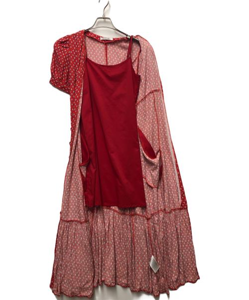 Snidel（スナイデル）Snidel (スナイデル) パフスリーブプリントロングワンピース レッドの古着・服飾アイテム