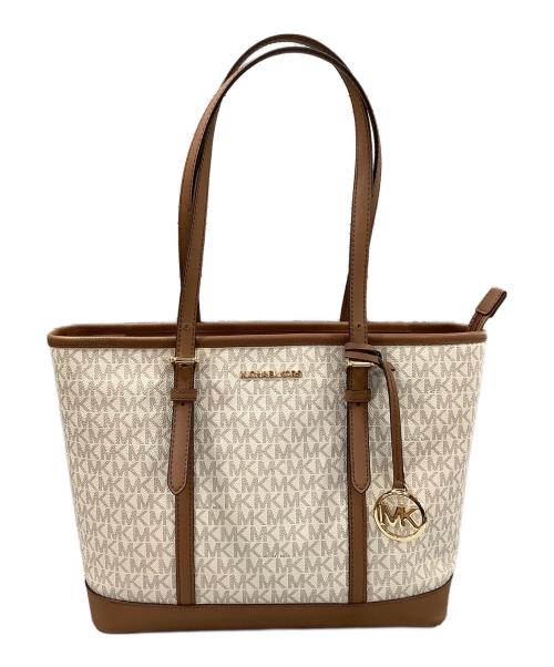MICHAEL KORS（マイケル・コース）MICHAEL KORS (マイケルコース) Jet Set Travel Small Logo Top-Zip Tote Bag(ジェットセットトラベルスモールロゴトップジップトートバッグ) ベージュの古着・服飾アイテム