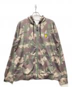 F//Hエフエイチ）の古着「FREELY CIRCLE LOGO RASH ZIP HOODIE（GREEN CAMO）」｜オリーブ