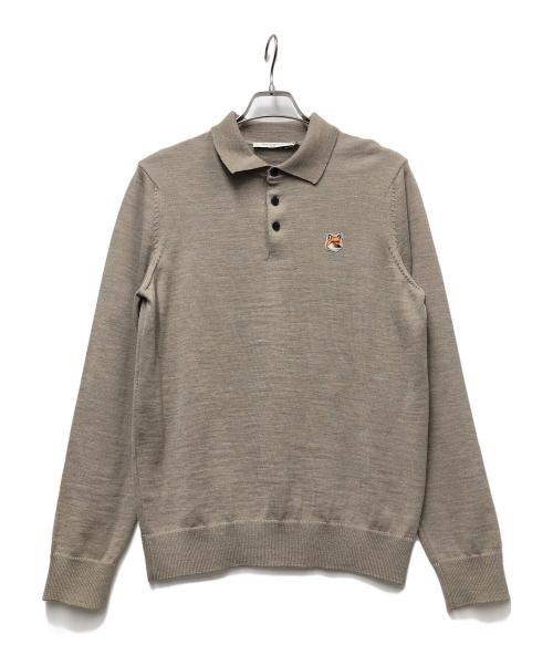 maison kitsune（メゾンキツネ）MAISON KITSUNE (メゾンキツネ) ニットポロシャツ ベージュ サイズ:Sの古着・服飾アイテム