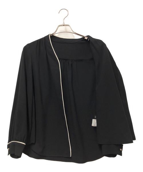 NOLLEY'S sophi（ノーリーズソフィー）NOLLEY'S sophi (ノーリーズソフィー) ジョーゼットパイピングVネックブラウス ブラック サイズ:38の古着・服飾アイテム