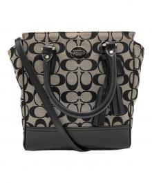 COACH（コーチ）の古着「COACH （コーチ） シグネチャー 2WAYバッグ」｜ベージュ×ブラック