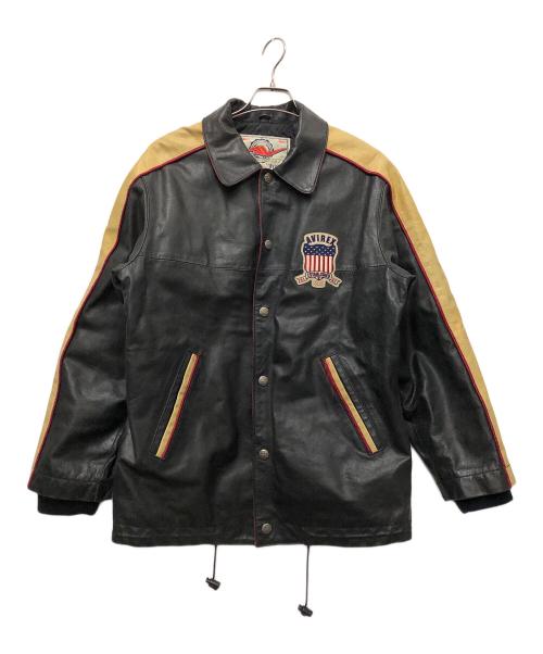 AVIREX（アヴィレックス）AVIREX (アヴィレックス) レザースタジアムジャケット ブラック×ベージュ サイズ:Sの古着・服飾アイテム