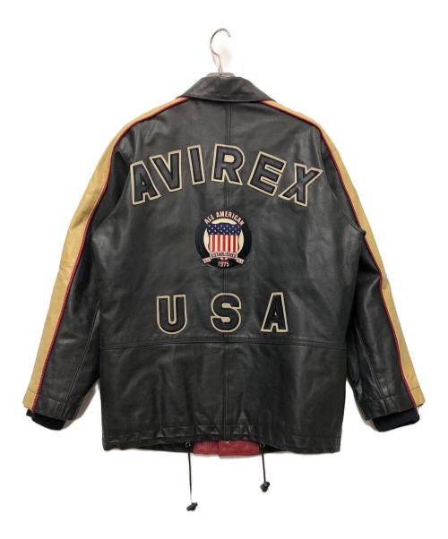 AVIREX（アヴィレックス）AVIREX (アヴィレックス) レザースタジアムジャケット ブラック×ベージュ サイズ:Sの古着・服飾アイテム