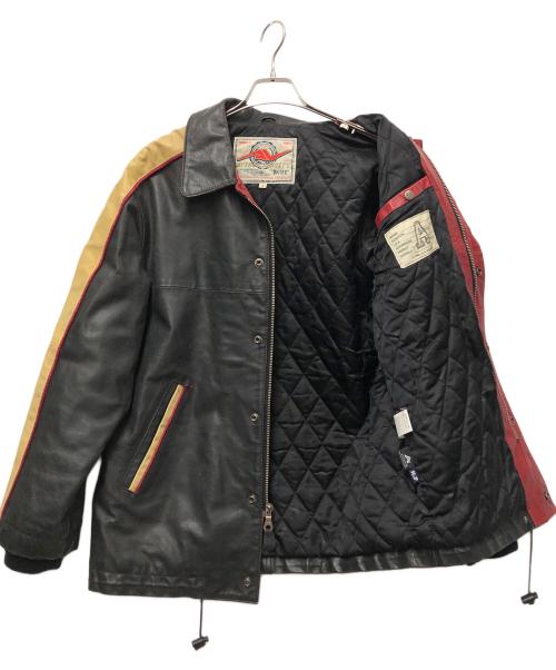 AVIREX（アヴィレックス）AVIREX (アヴィレックス) レザースタジアムジャケット ブラック×ベージュ サイズ:Sの古着・服飾アイテム