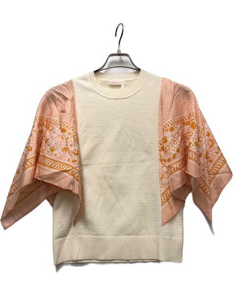 SEE BY CHLOE（シーバイクロエ）SEE BY CHLOE (シーバイクロエ) 薄手ニット アイボリー×オレンジ サイズ:XSの古着・服飾アイテム