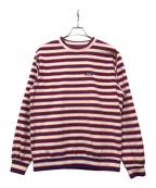 stussyステューシー）の古着「Striped Polar Fleece Crew」｜ホワイト×パープル
