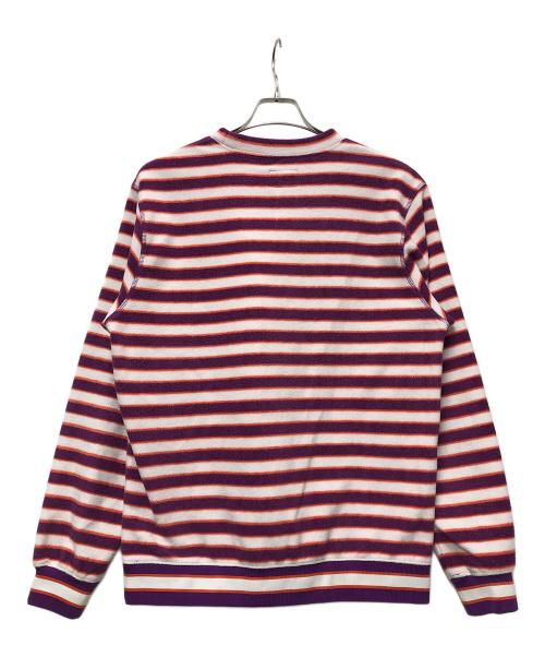 stussy（ステューシー）stussy (ステューシー) Striped Polar Fleece Crew ホワイト×パープル サイズ:Sの古着・服飾アイテム