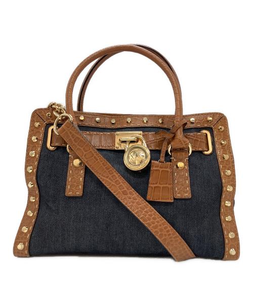 MICHAEL KORS（マイケル・コース）MICHAEL KORS (マイケル・コース) ハミルトンクロコ型押しデニム2wayショルダーバッグ ブラウン×ネイビーの古着・服飾アイテム