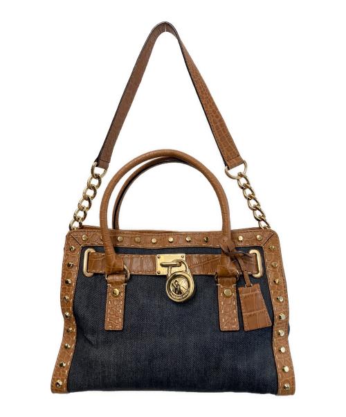 MICHAEL KORS（マイケル・コース）MICHAEL KORS (マイケル・コース) ハミルトンクロコ型押しデニム2wayショルダーバッグ ブラウン×ネイビーの古着・服飾アイテム