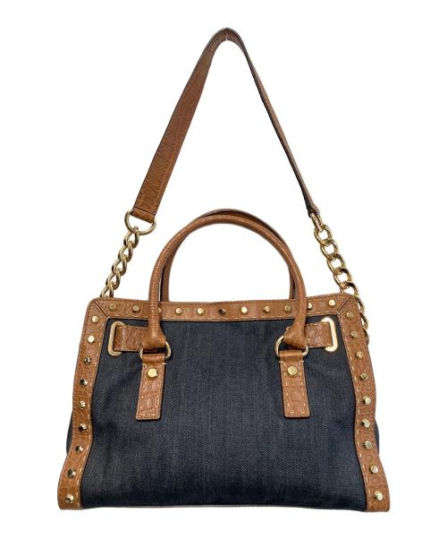 MICHAEL KORS（マイケル・コース）MICHAEL KORS (マイケル・コース) ハミルトンクロコ型押しデニム2wayショルダーバッグ ブラウン×ネイビーの古着・服飾アイテム