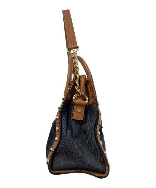MICHAEL KORS（マイケル・コース）MICHAEL KORS (マイケル・コース) ハミルトンクロコ型押しデニム2wayショルダーバッグ ブラウン×ネイビーの古着・服飾アイテム