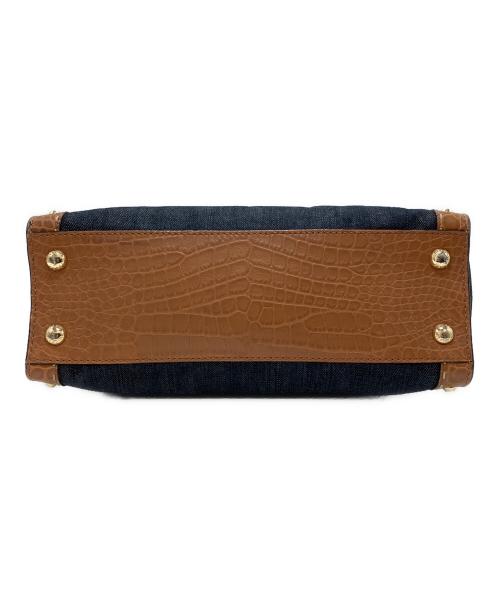 MICHAEL KORS（マイケル・コース）MICHAEL KORS (マイケル・コース) ハミルトンクロコ型押しデニム2wayショルダーバッグ ブラウン×ネイビーの古着・服飾アイテム