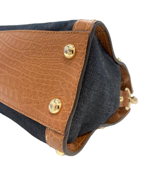 MICHAEL KORS（マイケル・コース）MICHAEL KORS (マイケル・コース) ハミルトンクロコ型押しデニム2wayショルダーバッグ ブラウン×ネイビーの古着・服飾アイテム