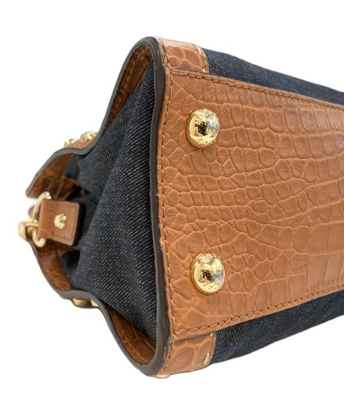 MICHAEL KORS（マイケル・コース）MICHAEL KORS (マイケル・コース) ハミルトンクロコ型押しデニム2wayショルダーバッグ ブラウン×ネイビーの古着・服飾アイテム