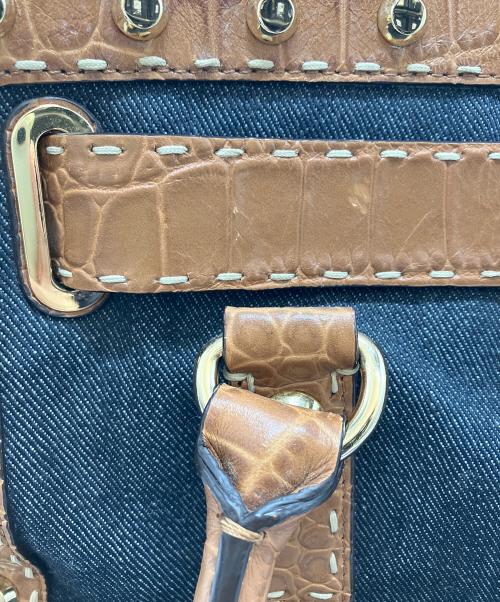 MICHAEL KORS（マイケル・コース）MICHAEL KORS (マイケル・コース) ハミルトンクロコ型押しデニム2wayショルダーバッグ ブラウン×ネイビーの古着・服飾アイテム