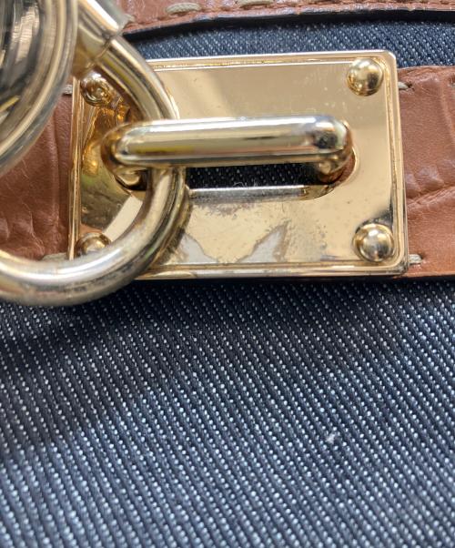 MICHAEL KORS（マイケル・コース）MICHAEL KORS (マイケル・コース) ハミルトンクロコ型押しデニム2wayショルダーバッグ ブラウン×ネイビーの古着・服飾アイテム