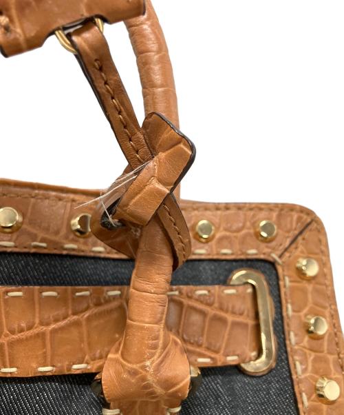 MICHAEL KORS（マイケル・コース）MICHAEL KORS (マイケル・コース) ハミルトンクロコ型押しデニム2wayショルダーバッグ ブラウン×ネイビーの古着・服飾アイテム