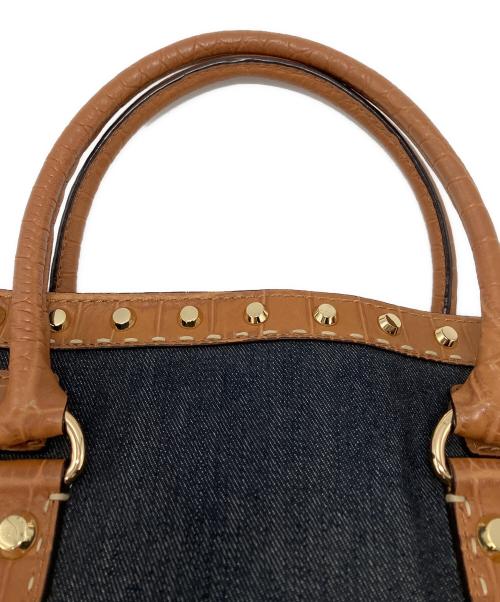 MICHAEL KORS（マイケル・コース）MICHAEL KORS (マイケル・コース) ハミルトンクロコ型押しデニム2wayショルダーバッグ ブラウン×ネイビーの古着・服飾アイテム