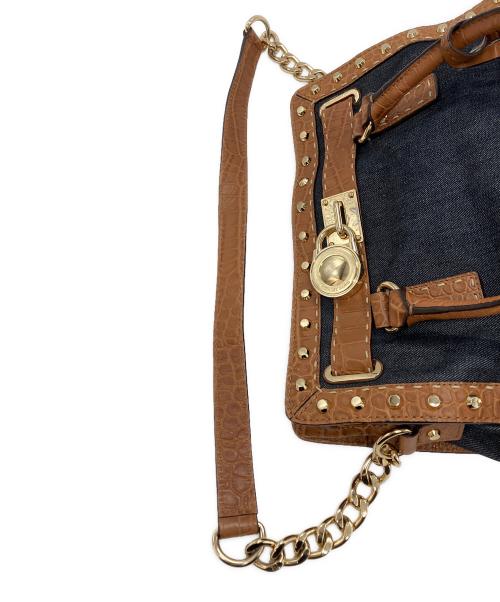 MICHAEL KORS（マイケル・コース）MICHAEL KORS (マイケル・コース) ハミルトンクロコ型押しデニム2wayショルダーバッグ ブラウン×ネイビーの古着・服飾アイテム