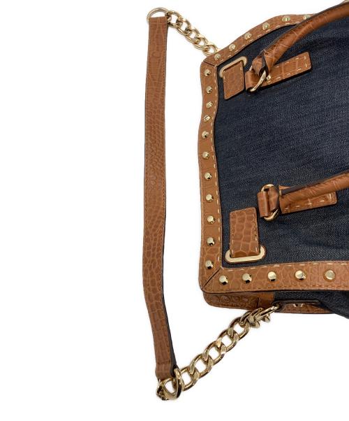 MICHAEL KORS（マイケル・コース）MICHAEL KORS (マイケル・コース) ハミルトンクロコ型押しデニム2wayショルダーバッグ ブラウン×ネイビーの古着・服飾アイテム