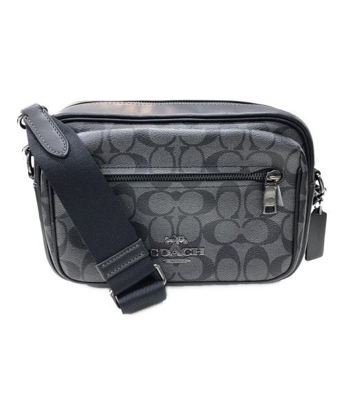 COACH（コーチ）COACH (コーチ) チャコール エリアス クロスボディ・シグネチャー キャンバス　ショルダーバッグ ブラック×グレーの古着・服飾アイテム