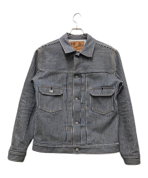 KOJIMA GENES（コジマジーンズ）KOJIMA GENES (コジマジーンズ) デニム＆ヒッコリー ヘビー ジャケット ホワイト×ネイビー サイズ:Lの古着・服飾アイテム