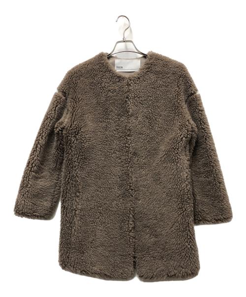 ticca（ティッカ）TICCA (ティッカ) ウールファーノーカラーコート ブラウン サイズ:FREEの古着・服飾アイテム