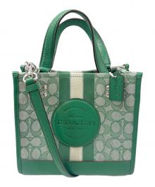 COACH（コーチ）の古着「デンプシートート22ジャカードウィズストライプアンドコーチパッチ」｜グリーン×グレー