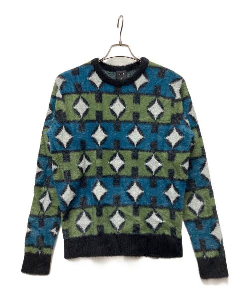 HUF（ハフ）HUF (ハフ) 厚手ニット ブルー×カーキ サイズ:Sの古着・服飾アイテム