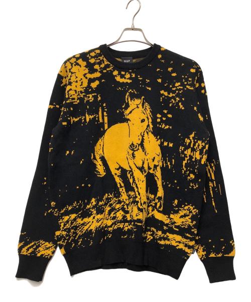 HUF（ハフ）HUF (ハフ) 厚手ニット ブラック×イエロー サイズ:Mの古着・服飾アイテム