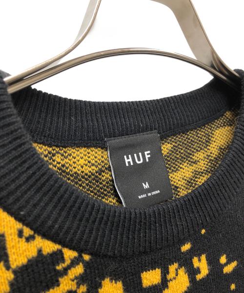 HUF（ハフ）HUF (ハフ) 厚手ニット ブラック×イエロー サイズ:Mの古着・服飾アイテム