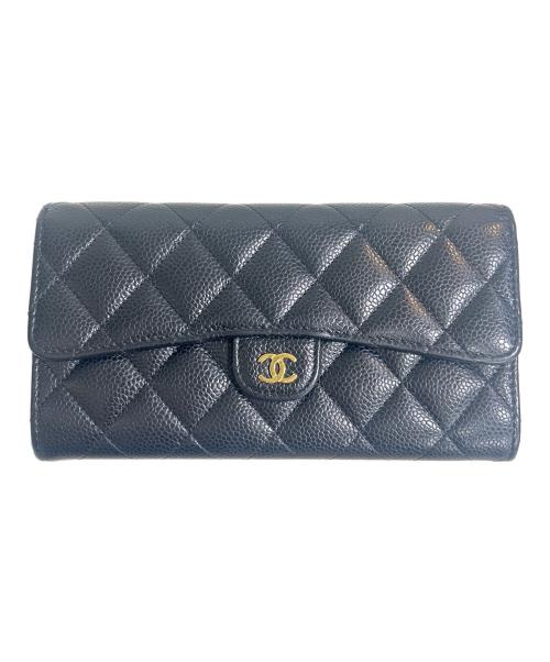 CHANEL（シャネル）CHANEL (シャネル) キャビアスキン クラシック ロング フラップウォレット ブラックの古着・服飾アイテム