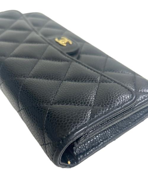 CHANEL（シャネル）CHANEL (シャネル) キャビアスキン クラシック ロング フラップウォレット ブラックの古着・服飾アイテム